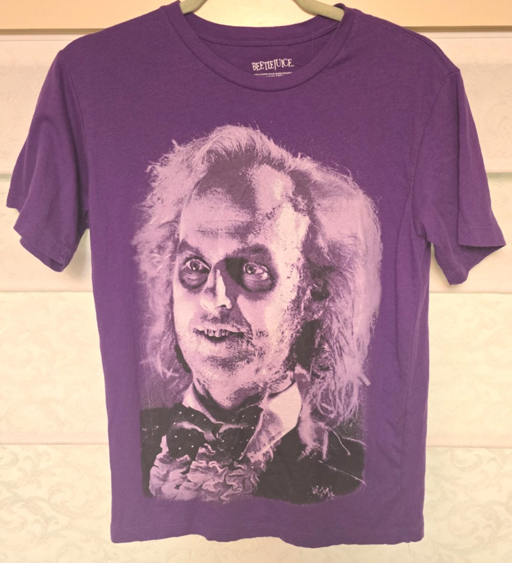 Beetlejuice Shirt Mens XS Purple Michael Keaton Portrait Graphic Tee Mad Engine